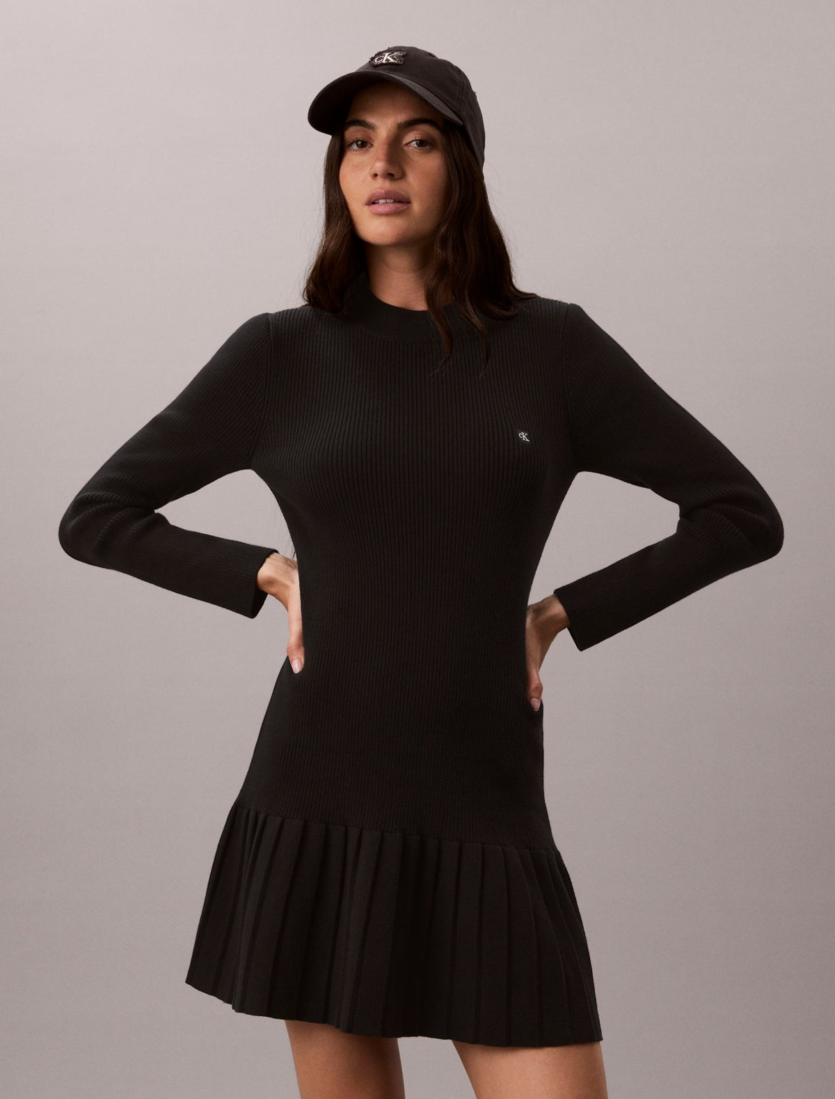 Calvin Klein Mock Neck Ribbed Mini Dress