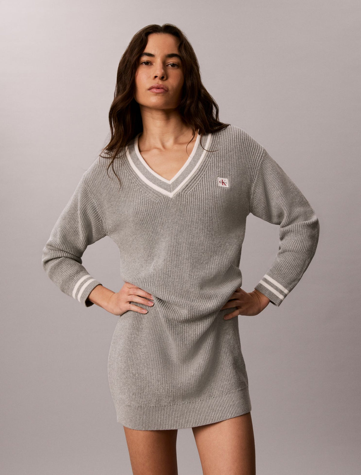 Calvin Klein Woven Monologo Tunic V-Neck Dress