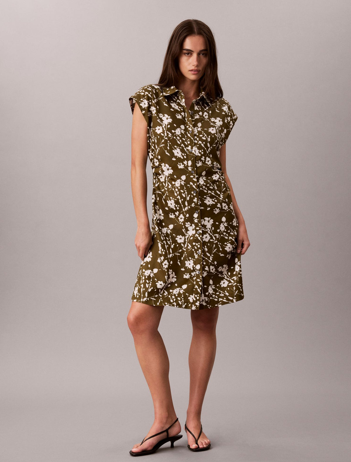 Calvin Klein Printed Lyocell Pleated Shirt Dress