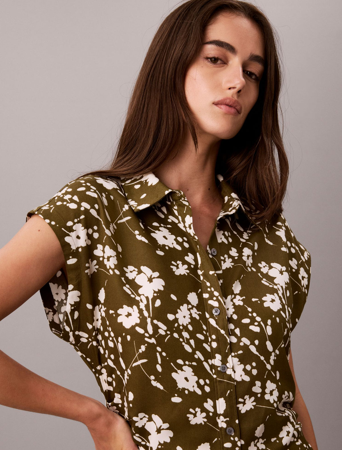 Calvin Klein Printed Lyocell Pleated Shirt Dress