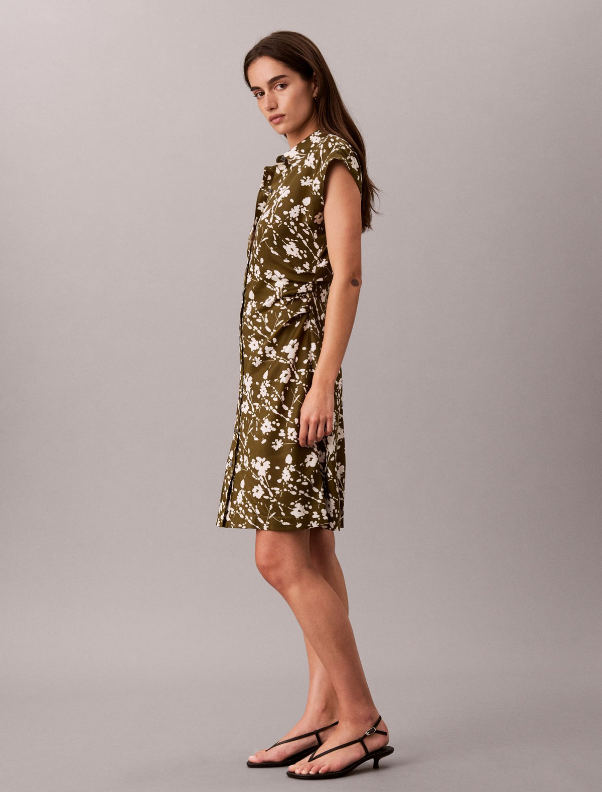 Calvin Klein Printed Lyocell Pleated Shirt Dress