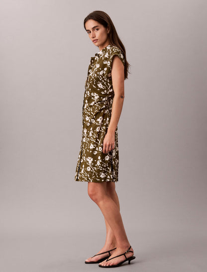 Calvin Klein Printed Lyocell Pleated Shirt Dress