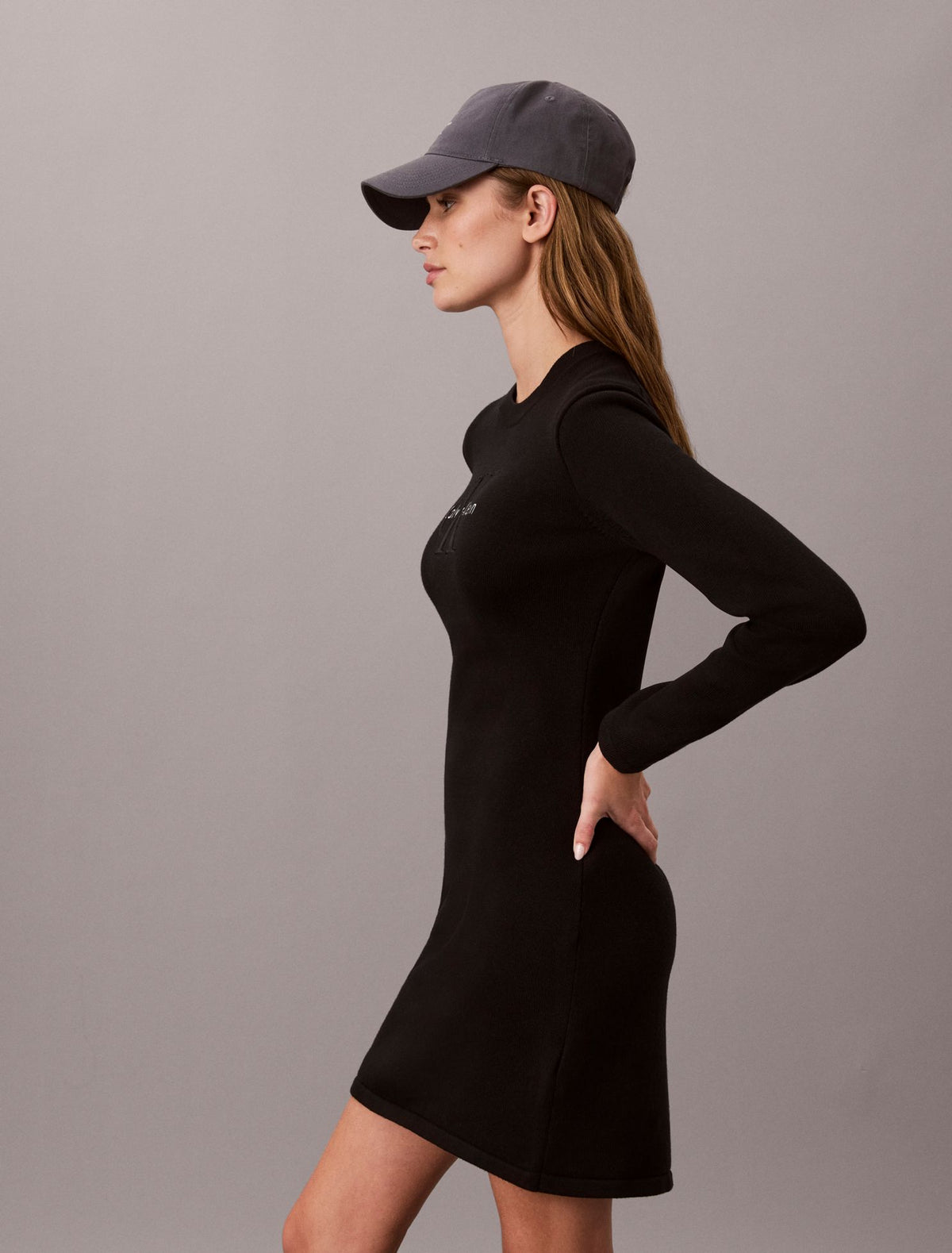 Calvin Klein Monogram Logo Long Sleeve Mini Dress