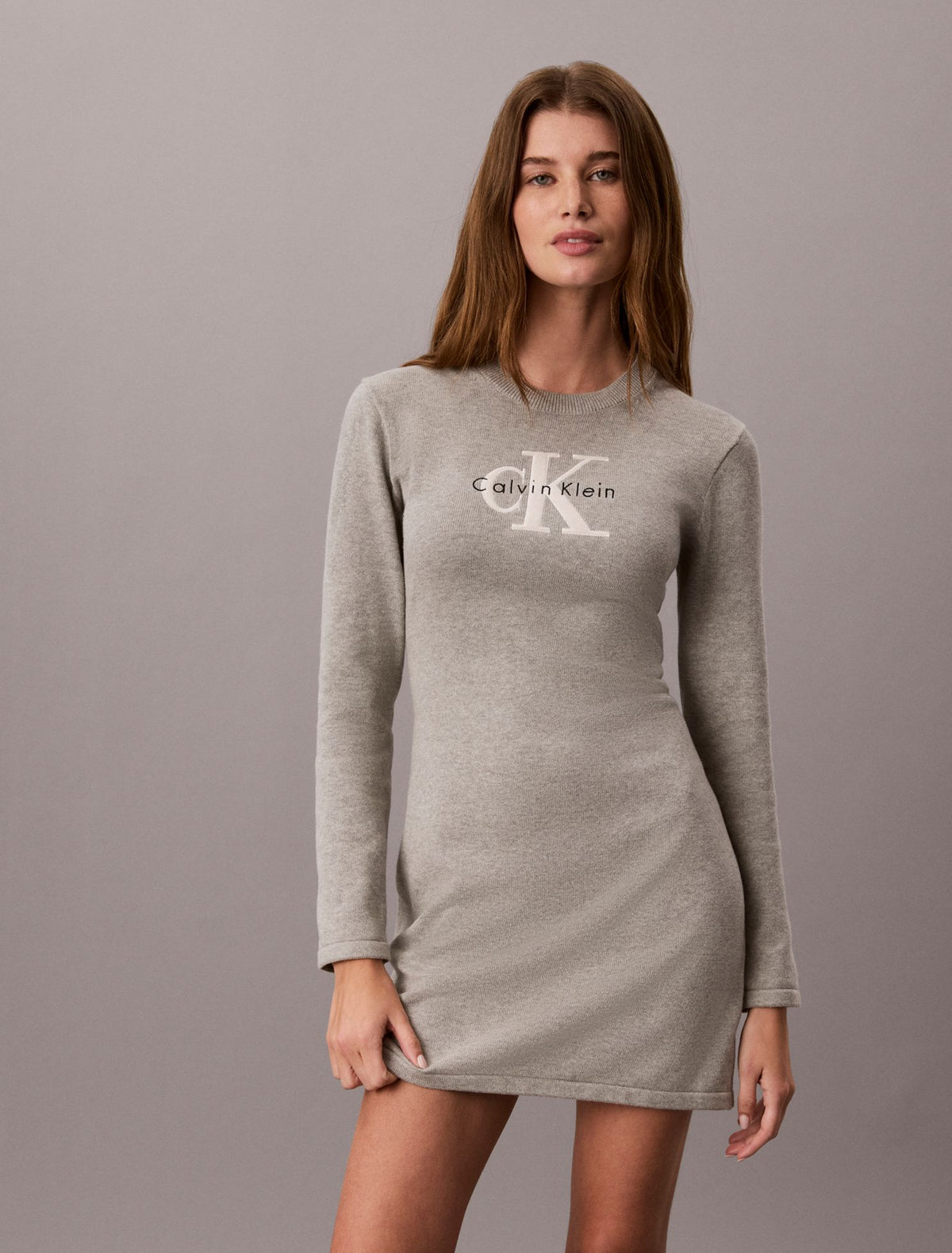 Calvin Klein Monogram Logo Long Sleeve Mini Dress