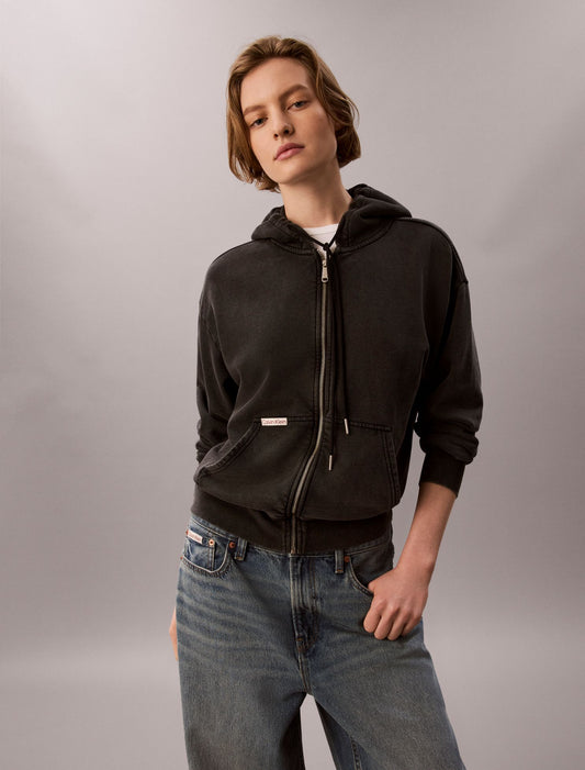 Calvin Klein Denim Wash French Terry Zip Sweatshirt