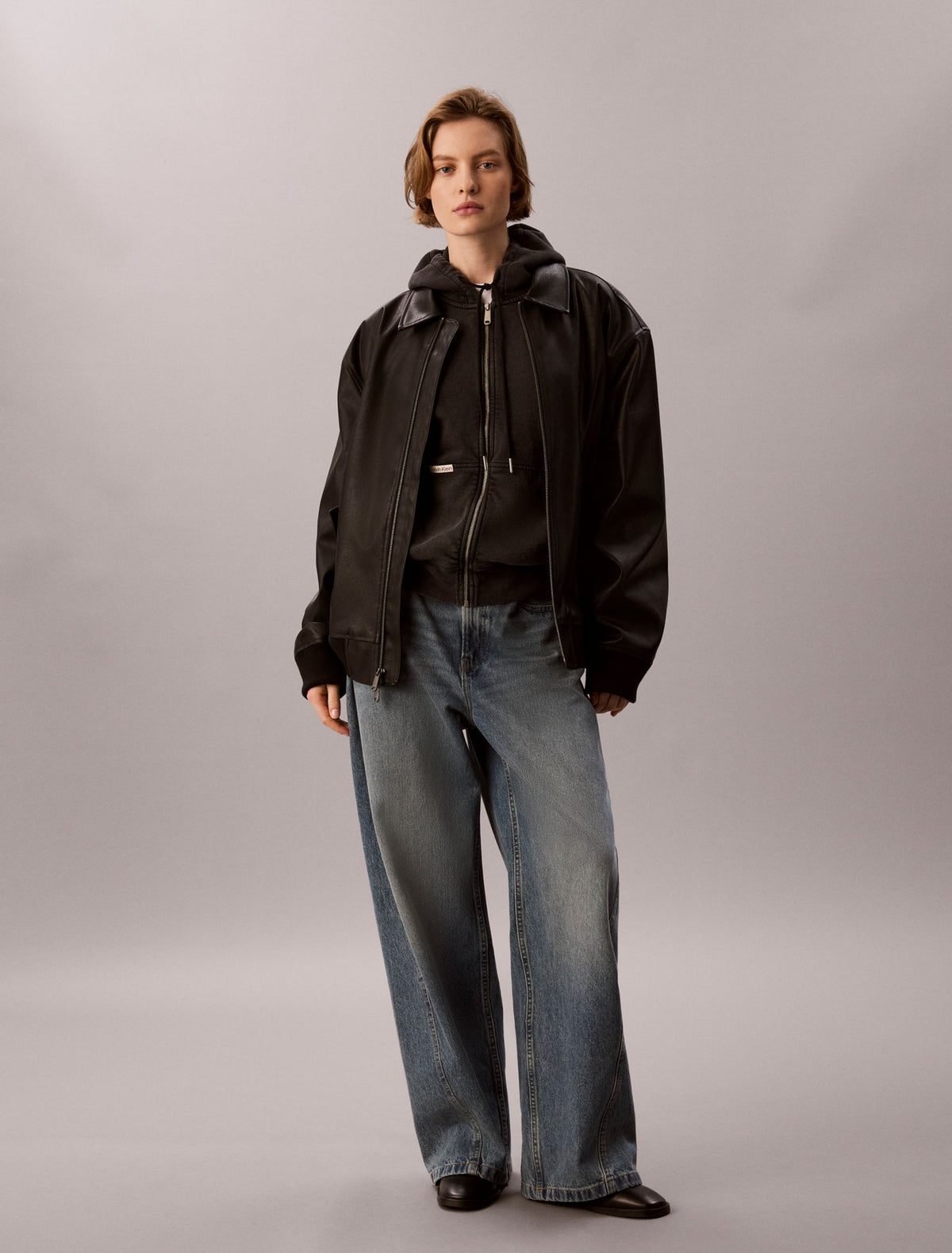 Calvin Klein Denim Wash French Terry Zip Sweatshirt