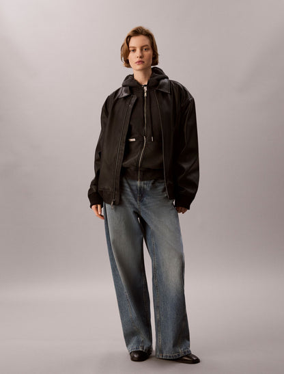 Calvin Klein Denim Wash French Terry Zip Sweatshirt