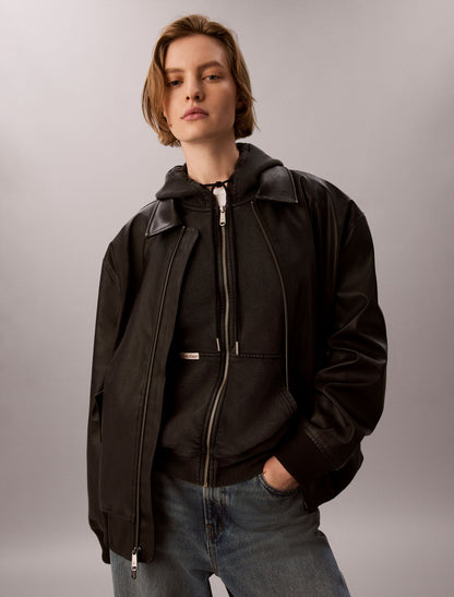 Calvin Klein Denim Wash French Terry Zip Sweatshirt