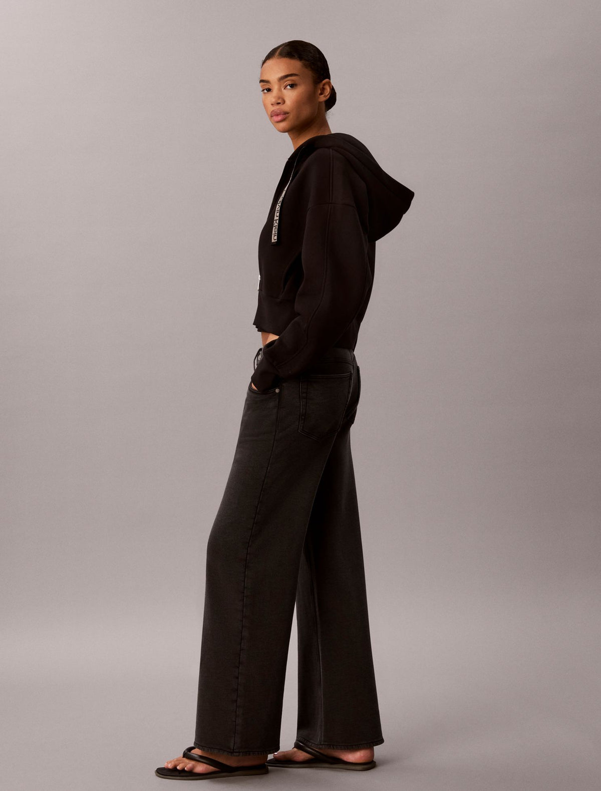 Calvin Klein Denim Wash French Terry Wide Leg Pants