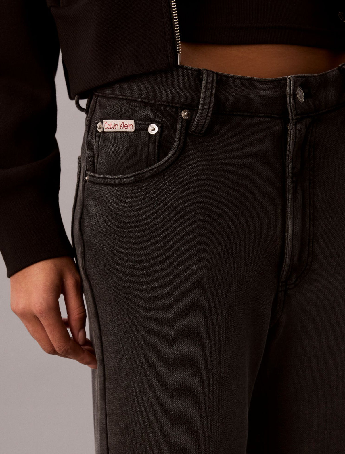 Calvin Klein Denim Wash French Terry Wide Leg Pants