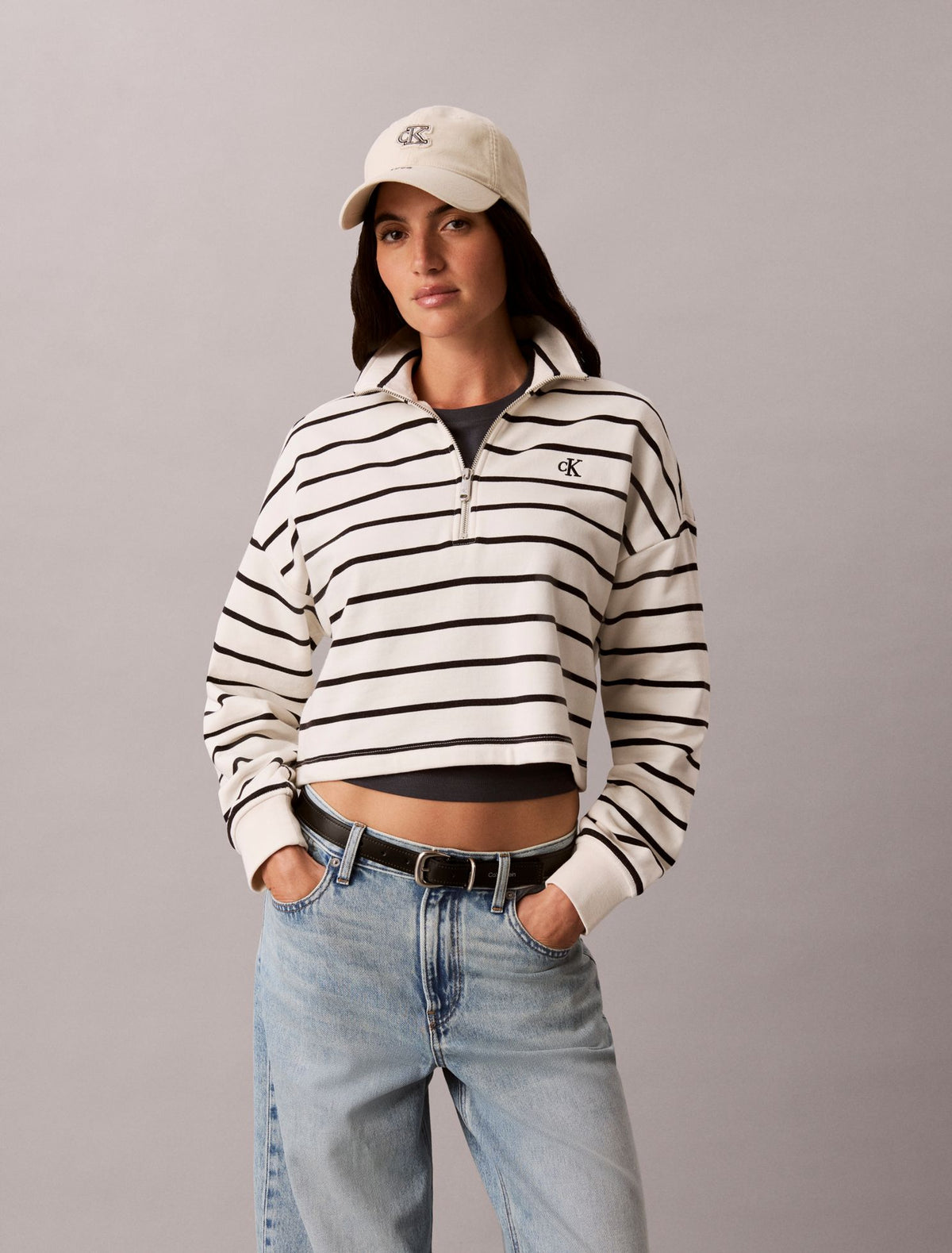 Calvin Klein Striped Monogram Terry Cropped Top