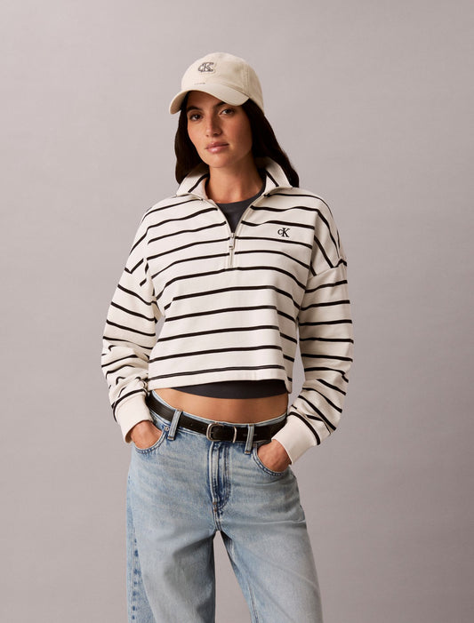 Calvin Klein Striped Monogram Terry Cropped Top