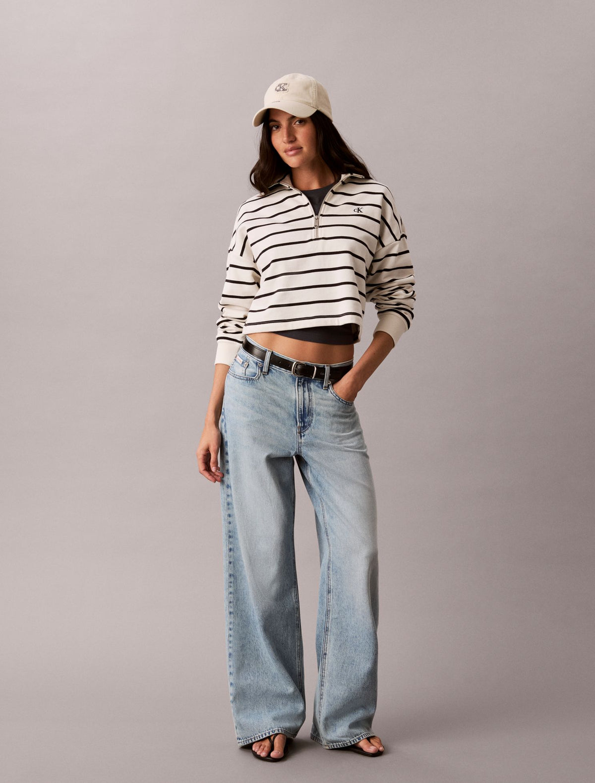 Calvin Klein Striped Monogram Terry Cropped Top