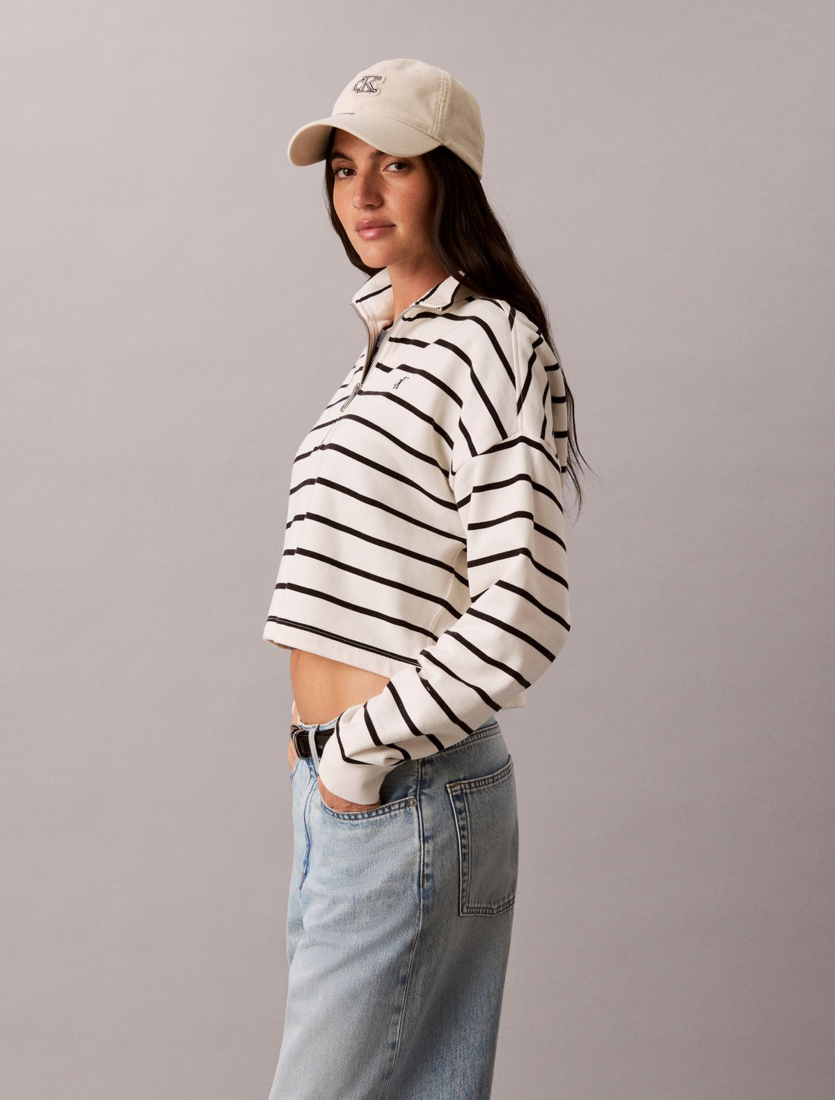 Calvin Klein Striped Monogram Terry Cropped Top