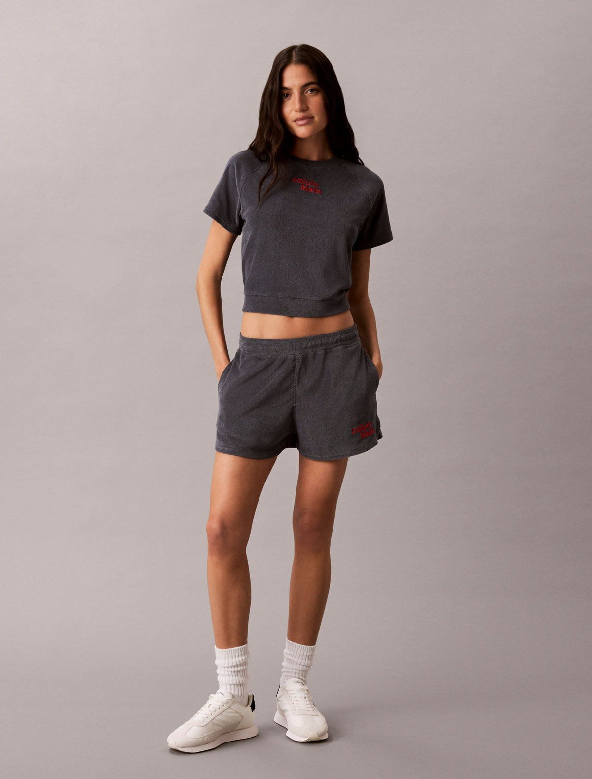 Calvin Klein Towel Terry 1989 Logo Cropped Sweatshirt