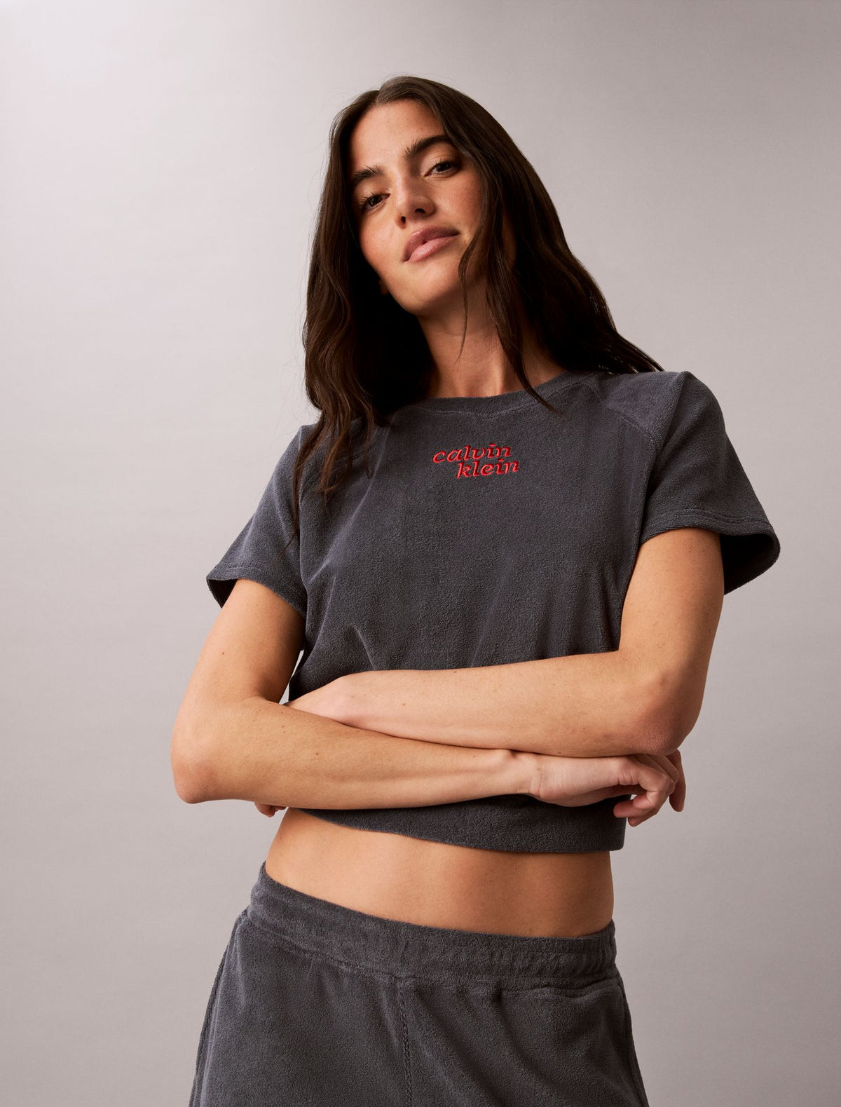 Calvin Klein Towel Terry 1989 Logo Cropped Sweatshirt