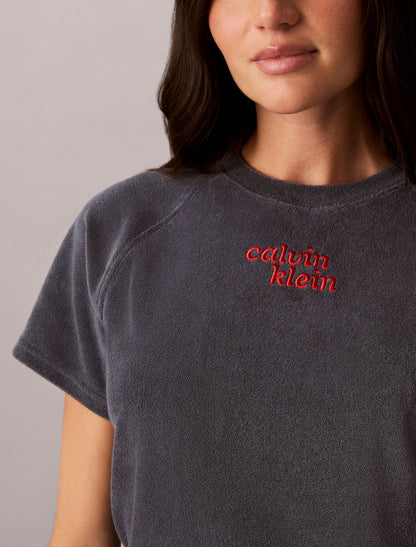 Calvin Klein Towel Terry 1989 Logo Cropped Sweatshirt