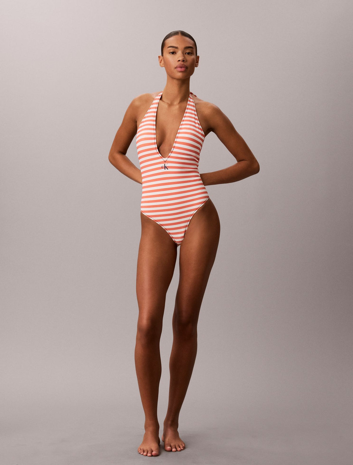 Calvin Klein Graphic Monogram Swim Plunge One Piece