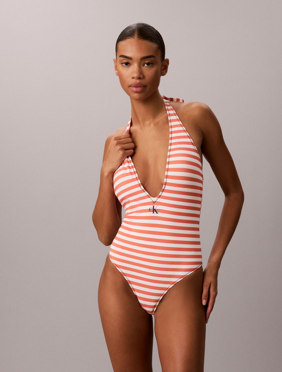 Calvin Klein Graphic Monogram Swim Plunge One Piece