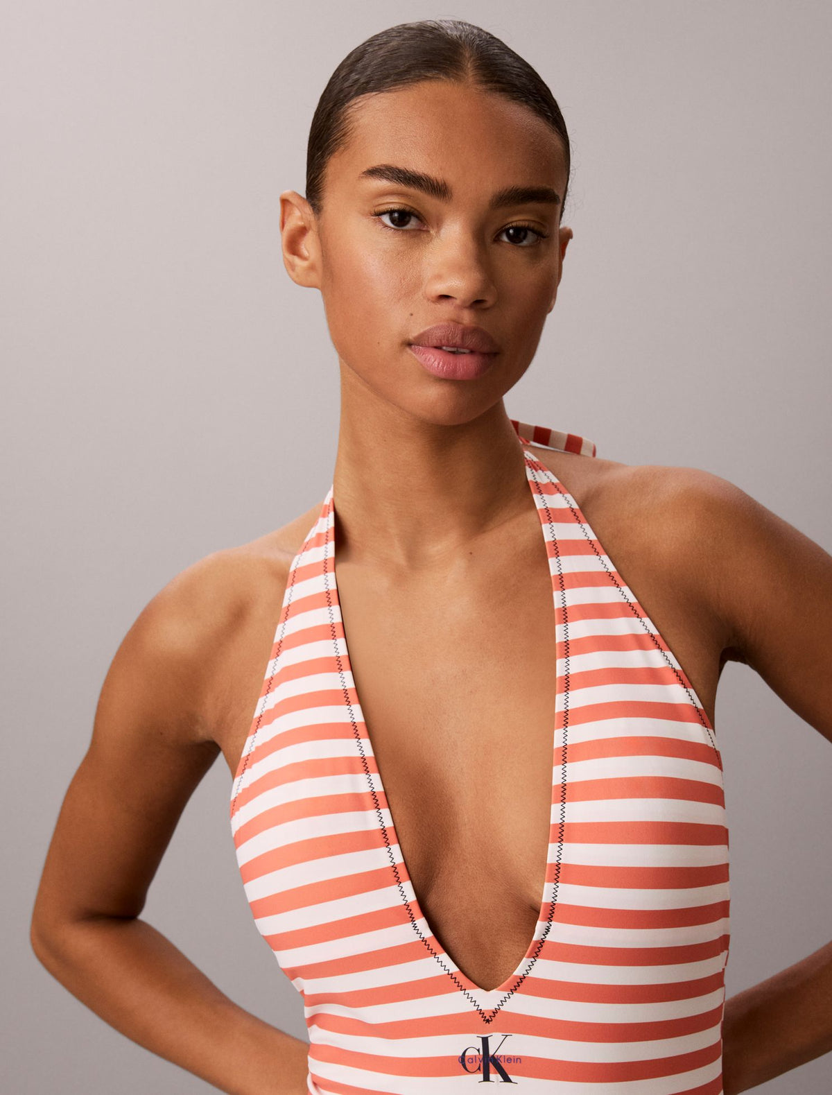Calvin Klein Graphic Monogram Swim Plunge One Piece